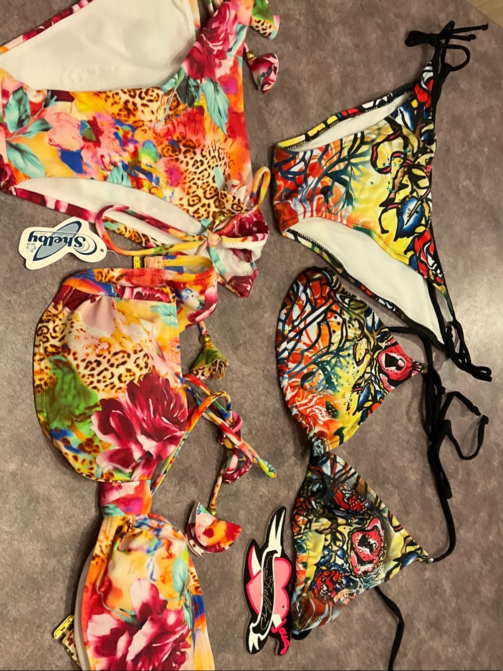 Colorful Floral & Animal Print Bikini Set + Multicolor Graphic Triangle Bikini